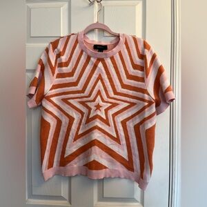 Forever 21 Pink and Orange Star Pattern Short Sleeve Sweater 3x